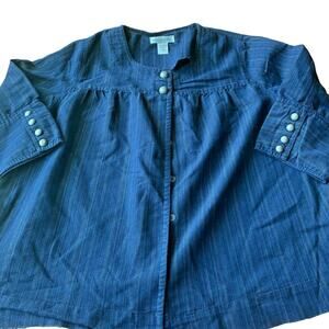 Maggie & Max Womens Shirt Blouse Striped Button Front Long Sleeve Cotton 2X